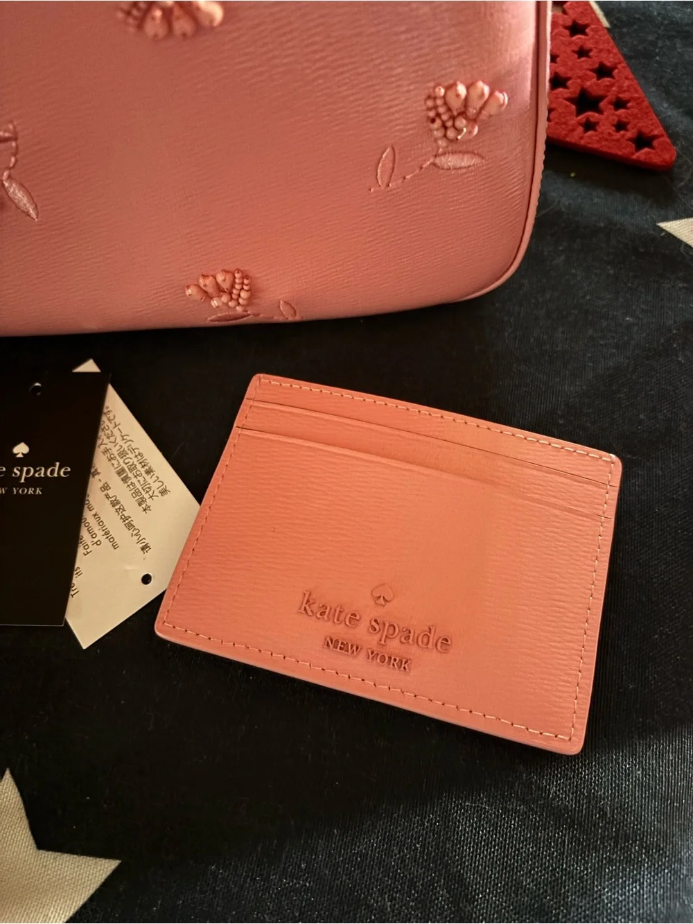 kate spade pink embossed floral crossbody with cardholder NWT